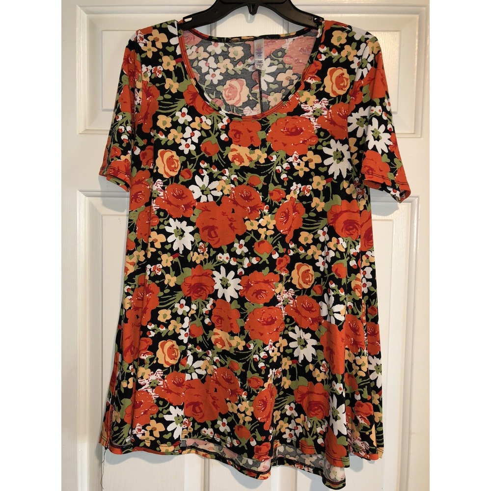LulaRoe Top Womens Size XXS Floral orange blue‎ short sleeve Great condition
